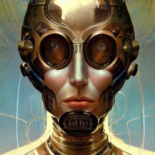 Prompt: portrait of old male android, coy, circuitry visible in head, in the style of ex machina, karol bak, alphonse mucha, greg rutkowski, award winning, hr giger, artstation