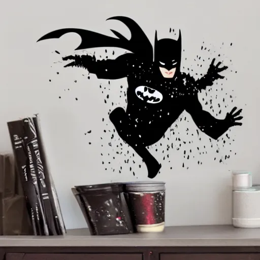 Image similar to die cut sticker of batman breakdancing, splatter paint