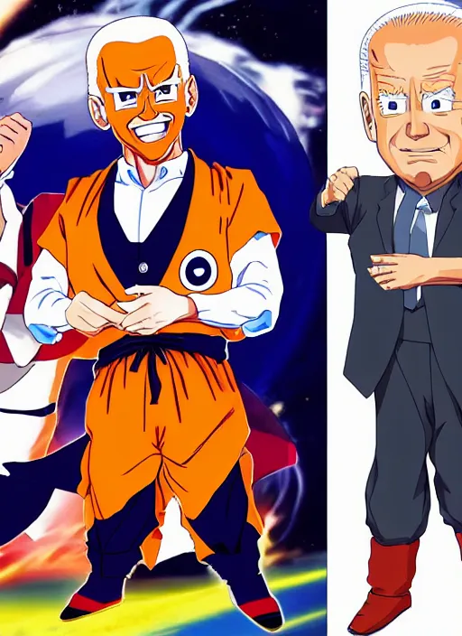 Image similar to : obama trump and biden as anime cartoon character design poke mon dragonball z