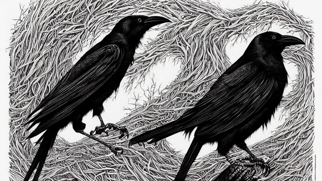 Image similar to highly detailed illustration of a crow by aaron horkey