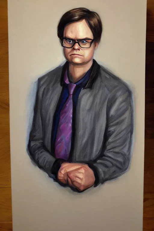 Image similar to portrait painting of dwight schrute