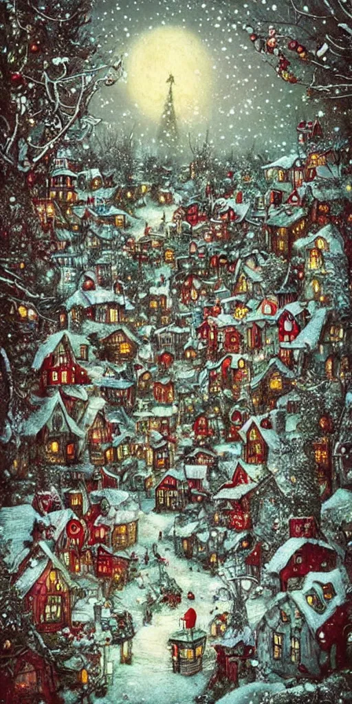 Prompt: a christmas scene by alexander jansson and where's waldo