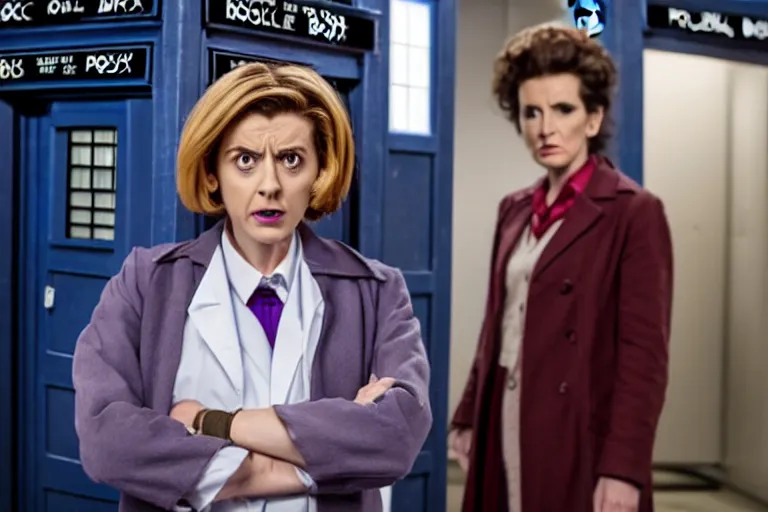 Prompt: doctor who, woman as a mad dentist in the tardis