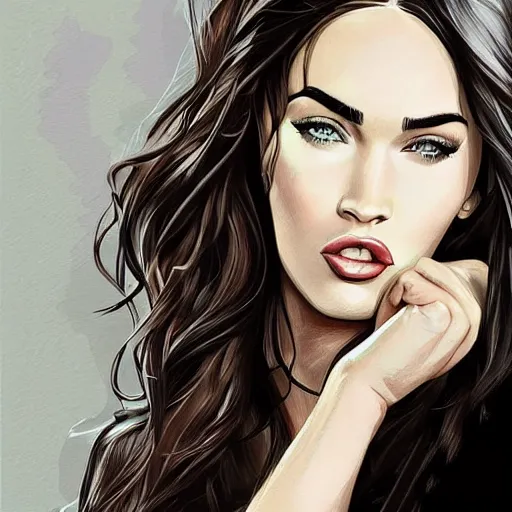 Prompt: megan fox portrait, artwork by małgorzata kmiec, digital illustration