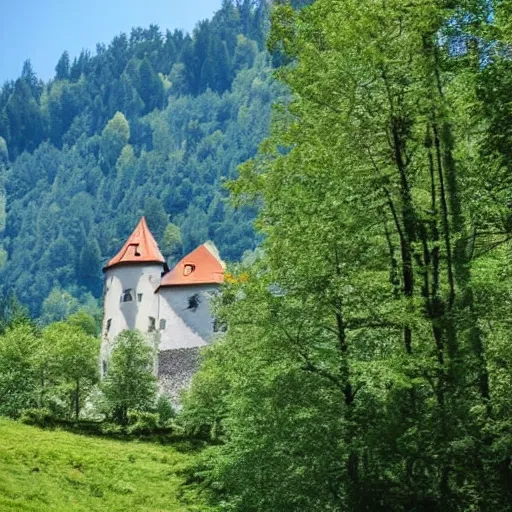 Image similar to little castle on a forest hill in switzerland in the summer