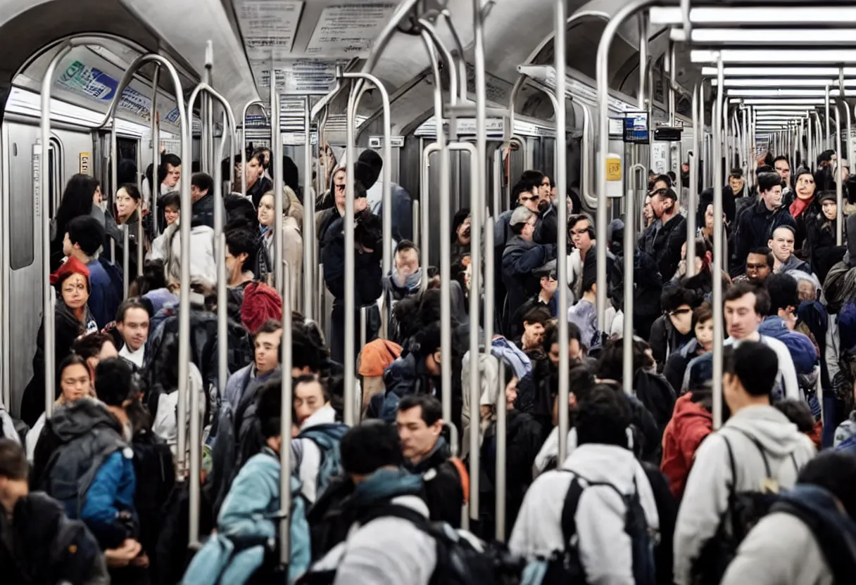 Image similar to a photo of people going to work on the subway,