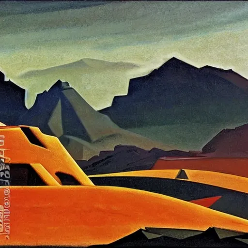 Prompt: a oil painting of a battlefield in a desertic landscape surrounded by mountain, stylised storm, by nicholas roerich, by frank frazetta by georgia o keeffe by frederick william elwell, by hans emmenegger, by eyvind earle highly detailed, realistic, outline, line work, fantasy, oriental, stylised flat colors, animation