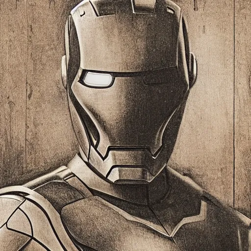 Image similar to Iron Man painted by Leonardo da Vinci 4k detail