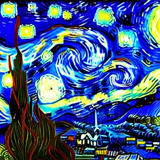 Prompt: Gal Godot Starry Night Wonder Woman van Gogh