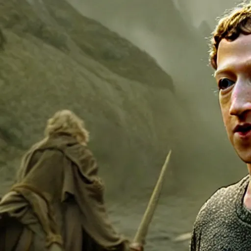 Image similar to a film still of mark Zuckerberg in lord of the rings, high quality