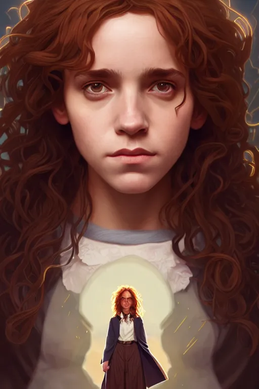 Prompt: a portrait of hermione granger, fantasy, sharp focus, intricate, elegant, digital painting, artstation, matte, highly detailed, concept art, illustration, ambient lighting, art by ilya kuvshinov, artgerm, alphonse mucha, and greg rutkowski