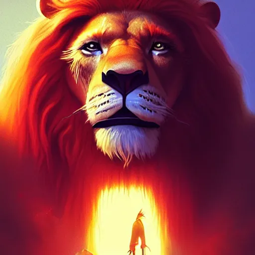 Image similar to portrait of doc brown as ( ( ( lion king ) ) ), disney animation, sharp, illustration, sharp, fanart, anime key art by greg rutkowski, bloom, dramatic lighting sharp focus, cinematic, artbook, smooth, centered