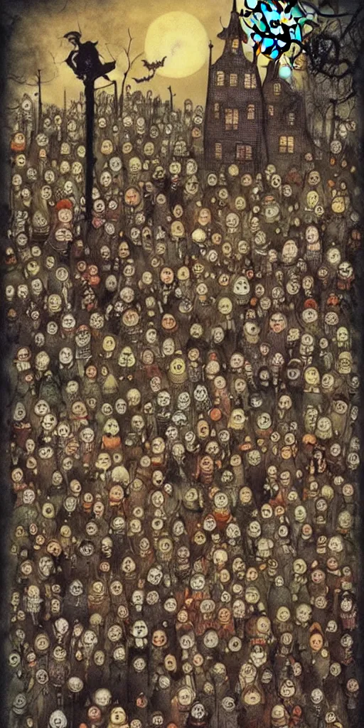 Image similar to a vintage halloween scene by alexander jansson and where's waldo