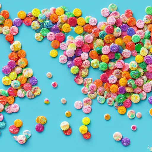 Prompt: a map of south korean made out of candy pieces