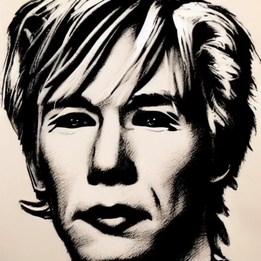 Image similar to pencil illustration of Andy Warhol highly detailed, cinematic,