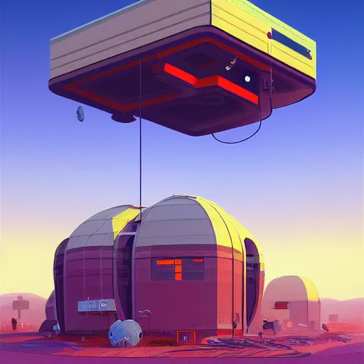 Prompt: A building shaped like a MiniDisc, afrofuturism, Simon Stalenhag, 8K concept art, red skies, intricate details, minimal artifacting