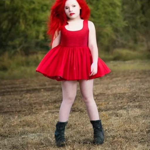 Prompt: a girl dressed red with red hair