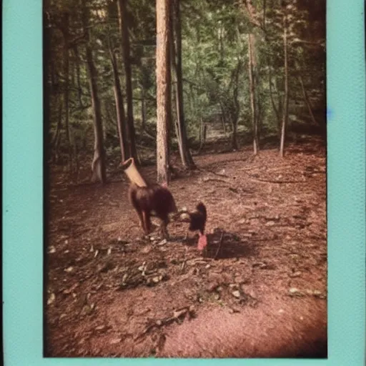 Image similar to polaroid photo of something awful found in a forest