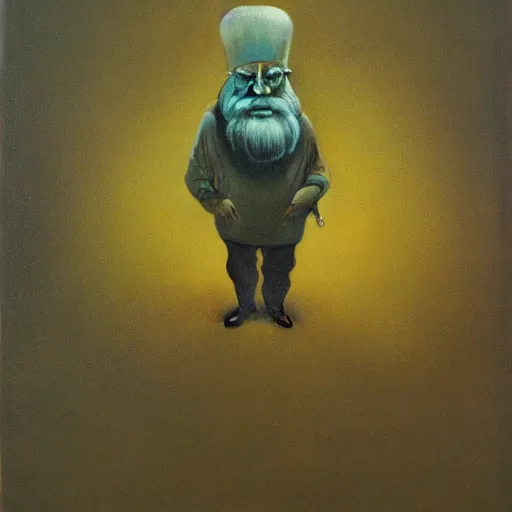 Prompt: Zdzisław Beksiński painting of a gnomish aristocrat