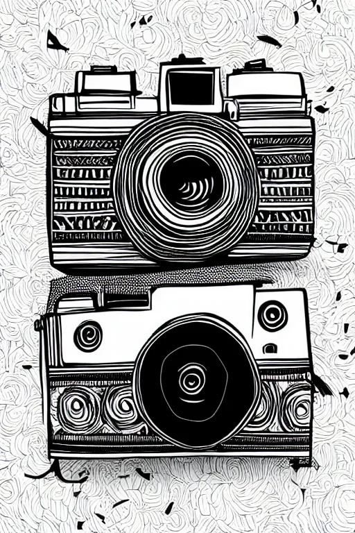 Prompt: minimalist boho style art of a colorful old camera, illustration, vector art