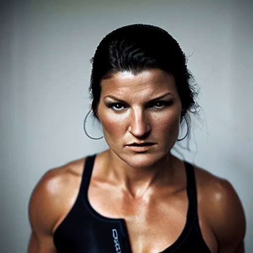 Image similar to dramatic lighting, a close - up studio photographic portrait of gina carano by steve mccurry