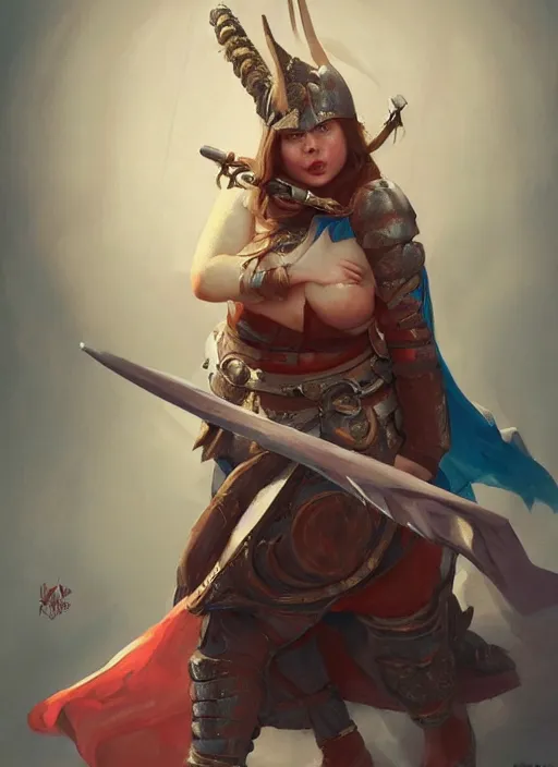 Prompt: hyper realistic photo of medieval chubby beautiful warrior girl, full body, rule of thirds, conceptart, saturated colors, brom, artstation, cgsociety