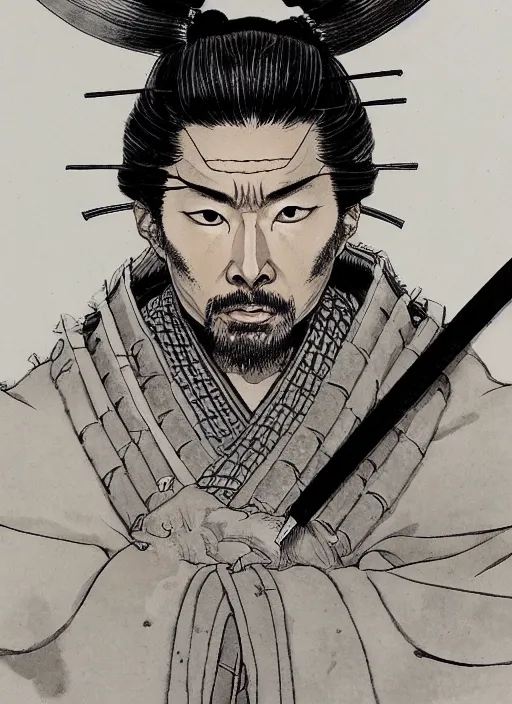 Image similar to portrait of a samurai, by joseph michael lisner, takehiko inoue and kim jung gi and hiroya oku, masterpiece ink illustration,