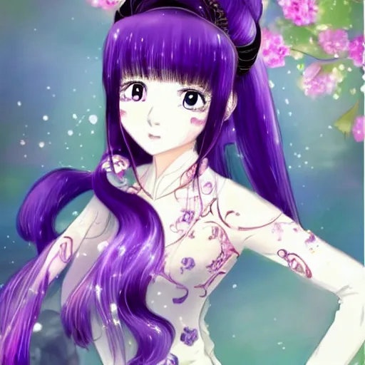 Prompt: elegant chinese princess, purple eyes, anime style