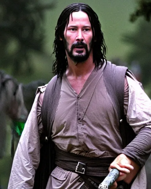 Prompt: Keanu reeves in a role of aragorn