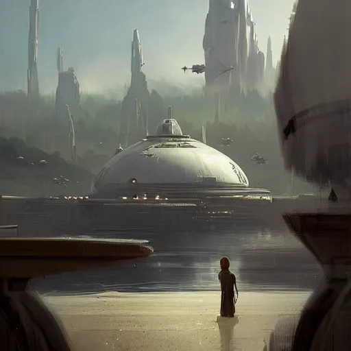 Image similar to star wars concept art of naboo by greg rutkowski, sharp foccus, cinematic ilumination, nostalgic atmosphere.