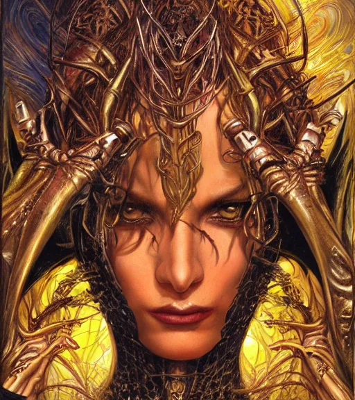 Prompt: a detailed painting of famale fantasy demon priestess, art by karol bak and mark brooks and donato giancola, centered, aesthetically pleasing