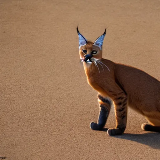 Image similar to a caracal cat pretending to be in american psycho business suit, high definition, beautiful award winning photography, 8 k.