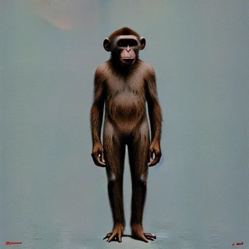 Image similar to monkey in a suit made by zdzislaw beksinski