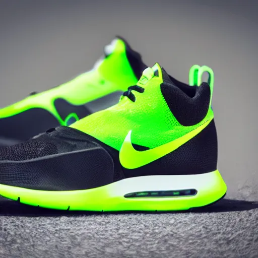 Image similar to a neon green nike shoe, seen from the back, official product photo