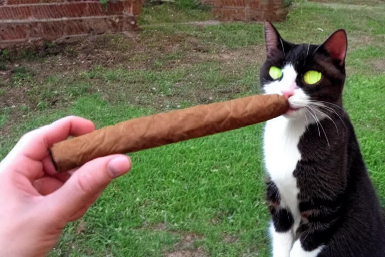Prompt: cat passes you a cigar