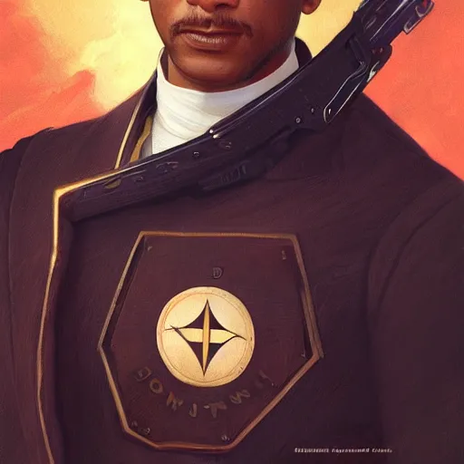 Image similar to portrait of leyendecker will smith, movie still, starfleet uniform, octane render, highly detailed, digital painting, artstation, concept art, smooth, sharp focus, illustration, art by artgerm and greg rutkowski and alphonse mucha and william - adolphe bouguereau