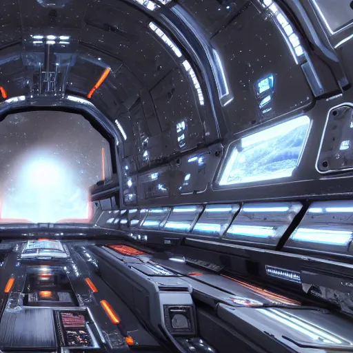 Image similar to photo realistic interior of Elite Dangerous space port artwork