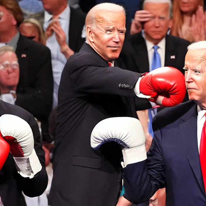 Image similar to donald trump and joe biden boxing match, high quality photo