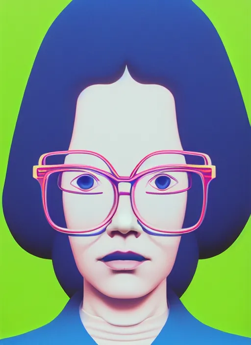 Prompt: woman wearing glasses by shusei nagaoka, kaws, david rudnick, airbrush on canvas, pastell colours, cell shaded!!!, 8 k