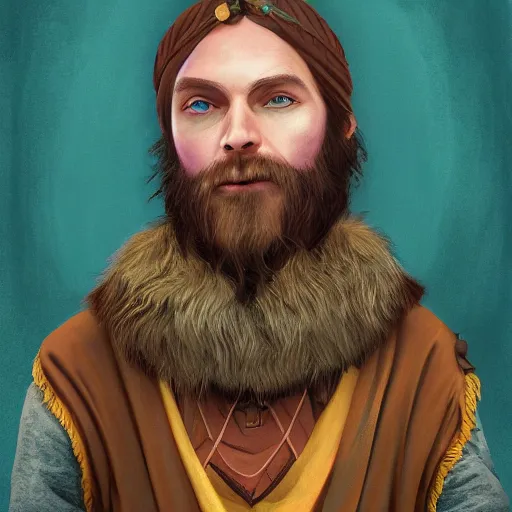 Prompt: A professional digital portrait painting of a D&D druid, painted in the style of Wes Anderson, 4k, digital art, trending on cgsociety, highly detailed, upper body shot, shallow depth of field, purple and yellow lighting, professional lighting, airbrush,