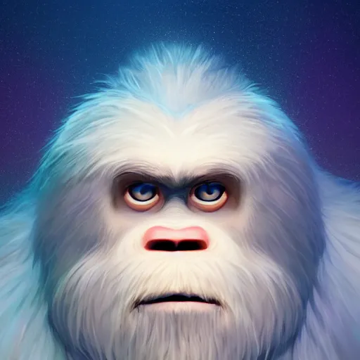 Prompt: portrait of a yeti, a white snow giant primate, mattepainting concept blizzard pixar maya engine on cold night stylized background splash comics global illumination lighting artstation lois van baarle, ilya kuvshinov, rossdraws