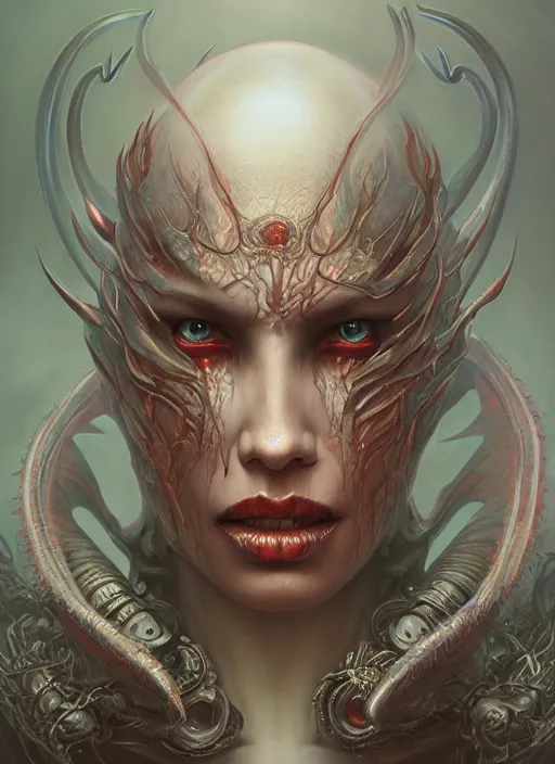 Prompt: a hyper detailed face portrait of the queen of blades, diablo 4 lilith, by tom bagshaw, by zdzisław beksinski, trending on artstation
