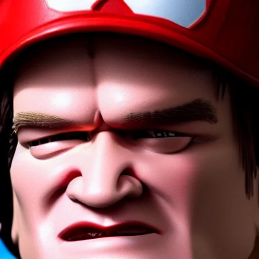 Image similar to quentin tarantino in a mario hat, extremely detailed, closeup photography,