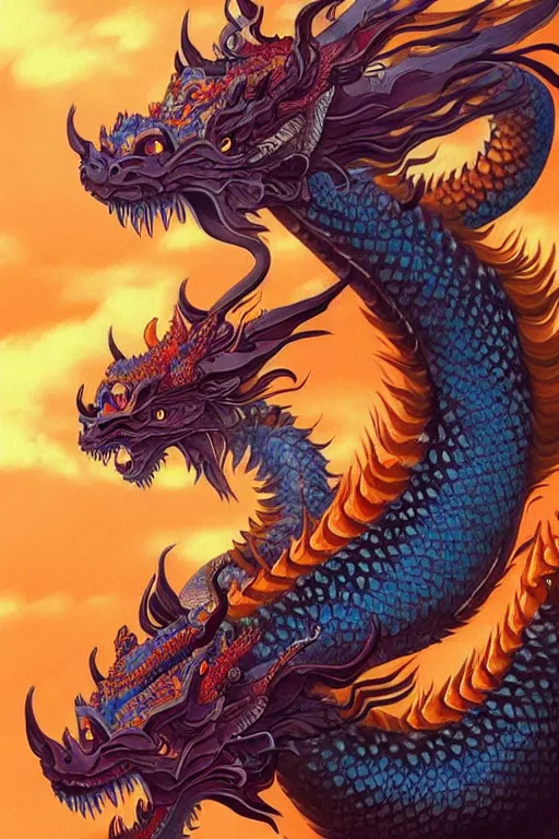 Prompt: a beatiful and detailed thai dragon paintings by Chalermchai Kositpipat and Ghibli Studios, Dan Mumford, artstation