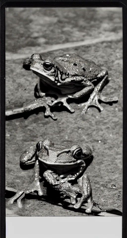 Image similar to gigachad frog smoking crack, 4 k, detailed, landscape, realistic, polariod