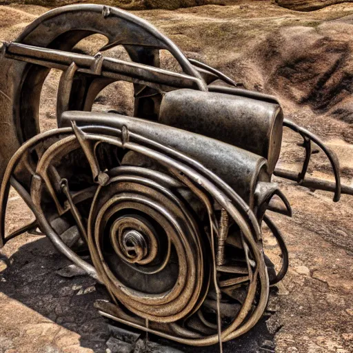 Prompt: this ancient metal machine from 9 0 0 million years ago baffles modern archeologists, award winning photo, 4 k