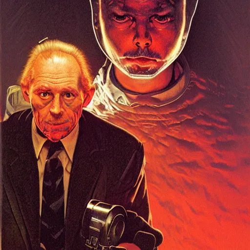 Prompt: portrait of an absolute normal hyperdetailed photorealistic man except his eyes are on fire and emitting a disastrously vicious laser beam by norman rockwell martin ansin moebius jean girard