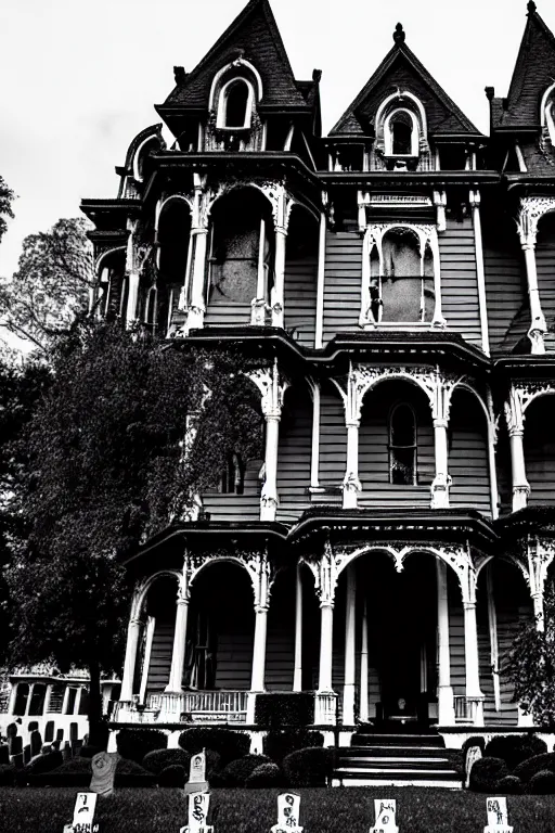 Image similar to a victorian mansion with cemetery surroundings by scary stories to tell in the dark