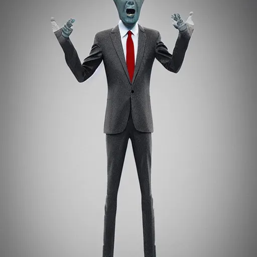 Prompt: donald trump as an alien grey, tall, very thin, terrifying, grimdark, photorealistic