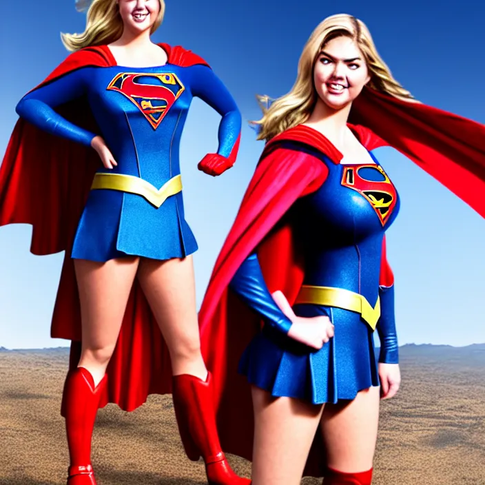 Image similar to photograph of real-life kate upton as supergirl. Extremely detailed. 8k